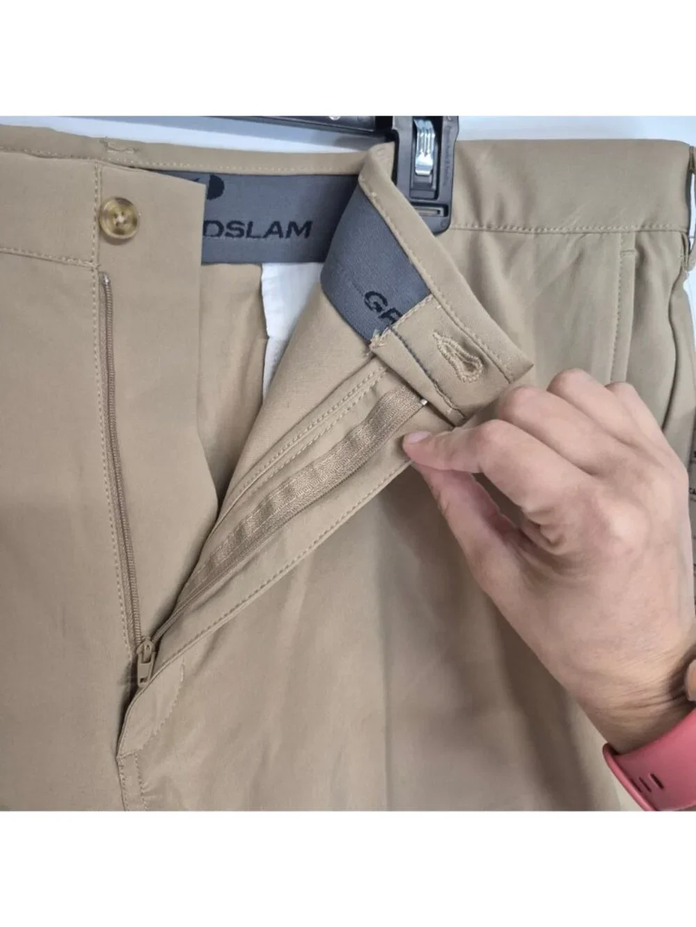 Grand Slam Mens Khaki 4-Way Stretch Golf Shorts With Active Waistband Sun Protec - Picture 3 of 7